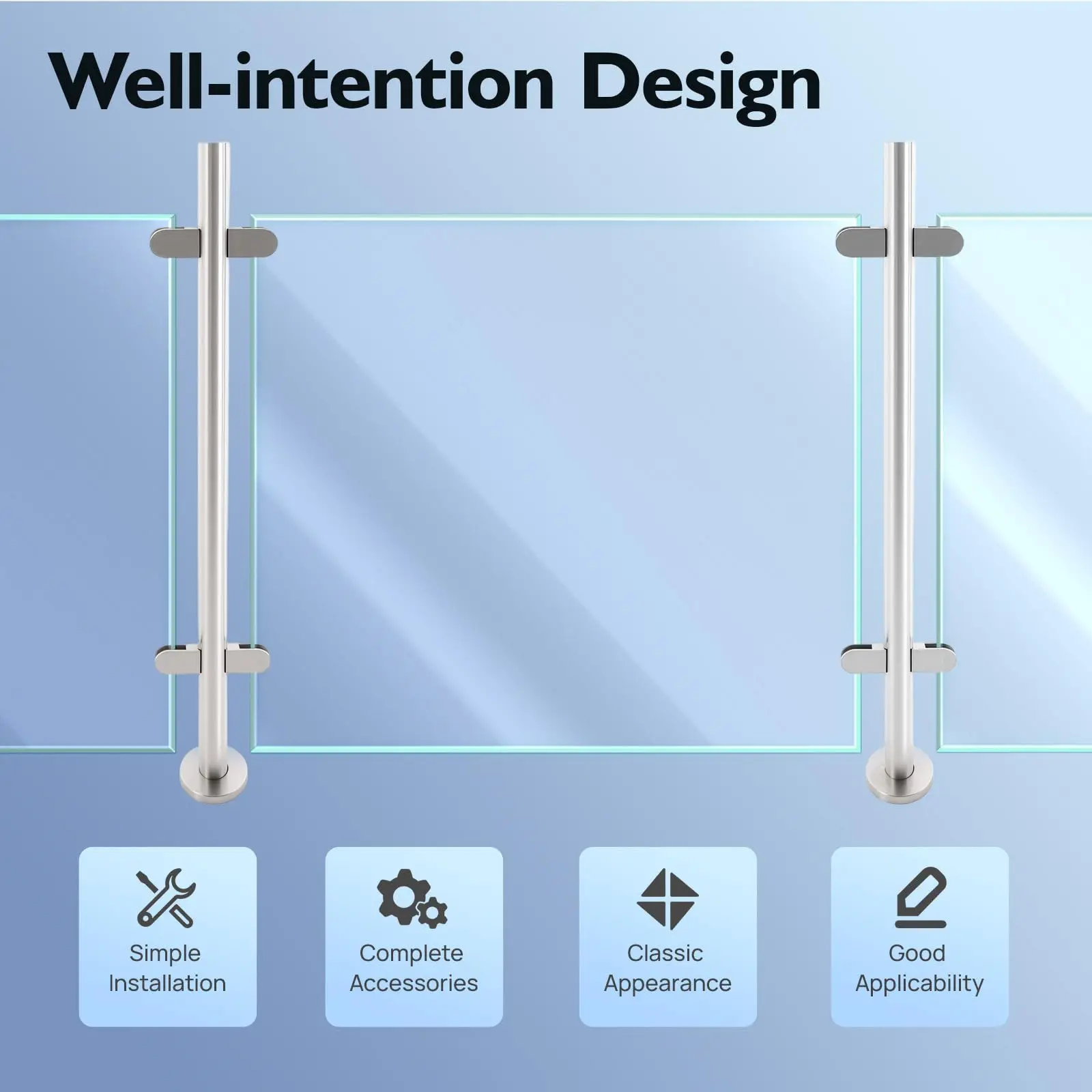 Glass Stair Railing Post System, 90Cm/35.43In Stainless Steel Middle Post Glass Balustrade Railing Post Indoor & Outdoor Guardra