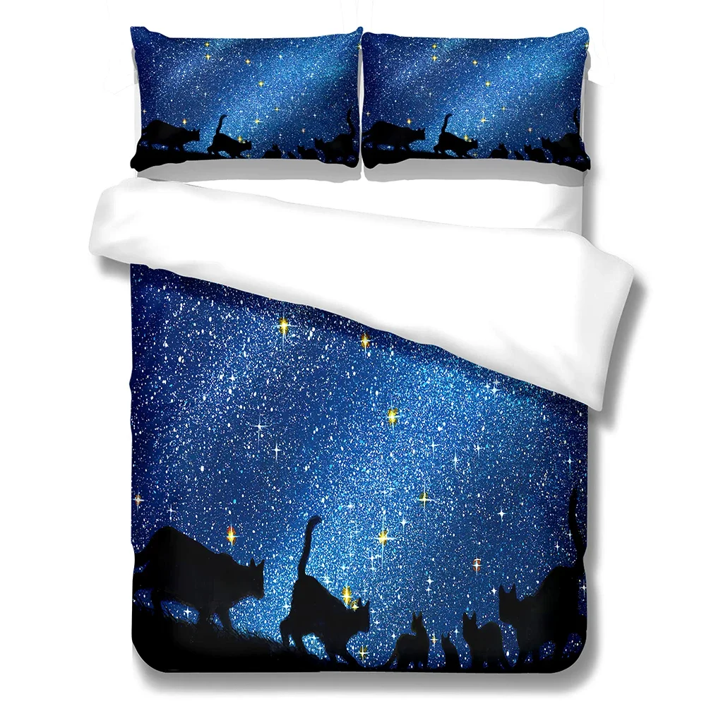 Cats Walking Under the Night Sky are Funny and Cute Animals Kids Child Bedding Sets With Pillowcase For Bedclothes Duvet Cover