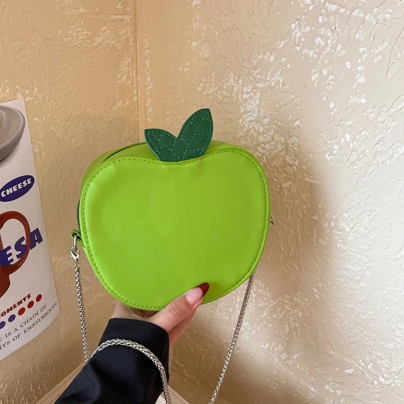 

2026 Cute Green Apple Shape Crossbody Bag Design Sense Fashion Funny Kawaii Chain Strap Mini Purse for Women