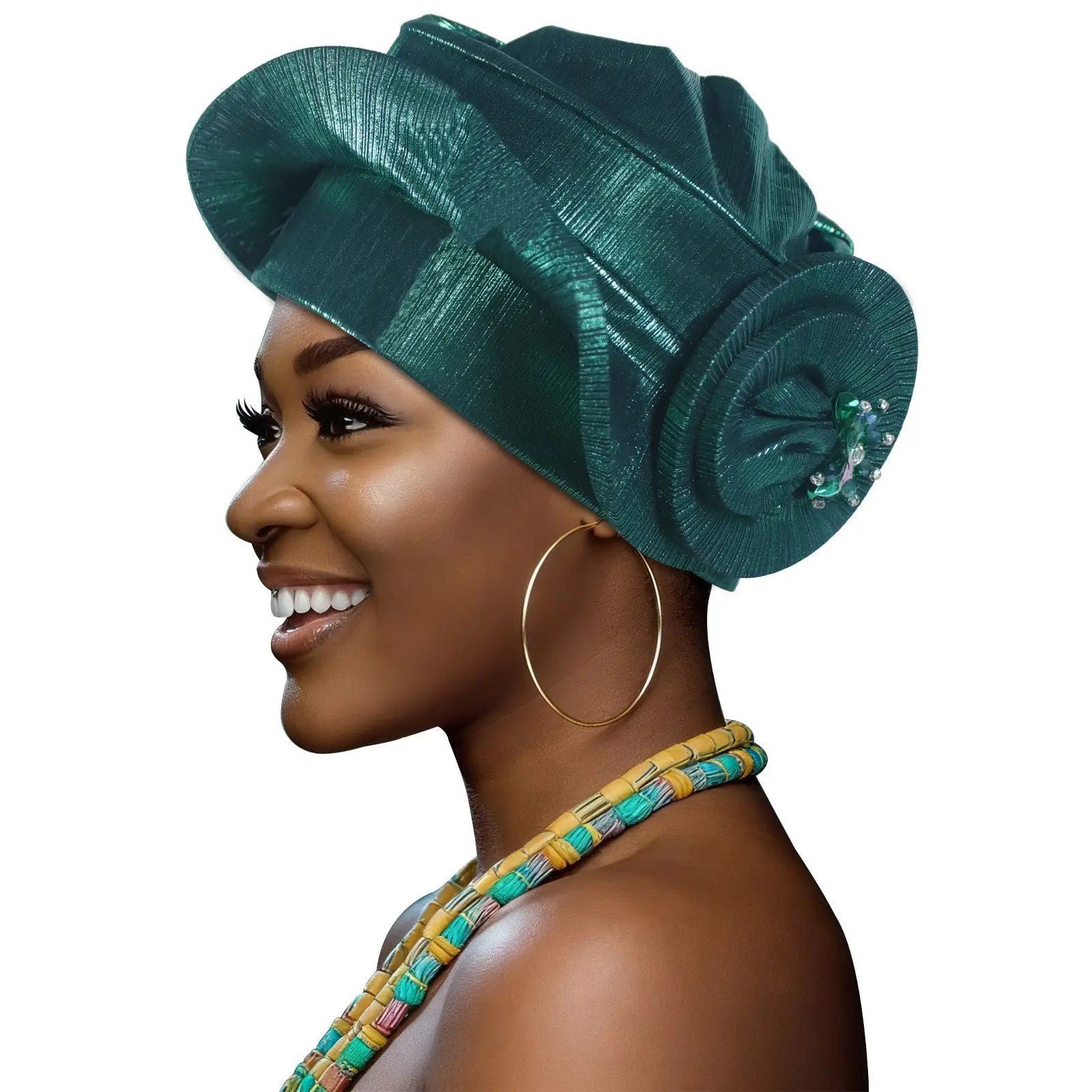 Neuartige Spiral-Baskenmütze für Frauen Afrikanischer Auto-Gele-Kopfschmuck Damen-Baskenmützen Turban Nigerianischer Kopfschmuck Hochzeits-Party-Gele – Detail 10