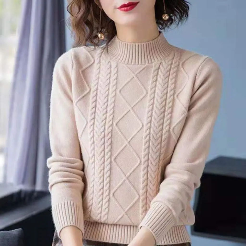 

Women's Half Turtleneck Sweater Loose Fit Thickened Pure Color Knitted Bottoming Shirt Trendy Autumn Winter Style