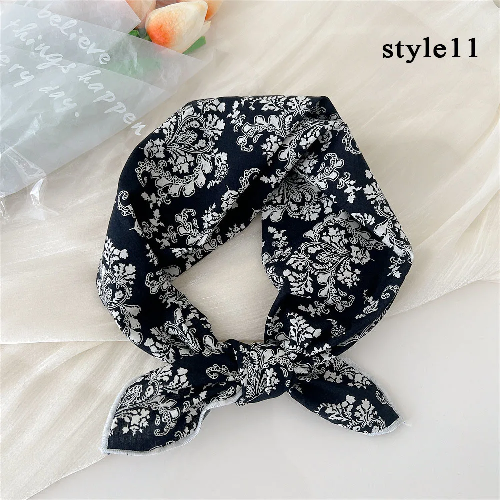 55cm Spring Summer Cotton Linen Square Scarf For Women Korean Fashion Headband Floral Decorative Neck Scarf Hijab Neckerchief