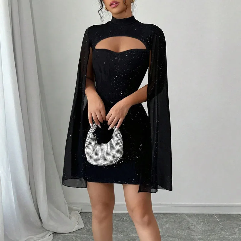 Fashion Long Sleeve Dresses for Women Black Stand Collar Women Dress Slim Package Hip Dress Women Vestidos De Verano Mujer Q497