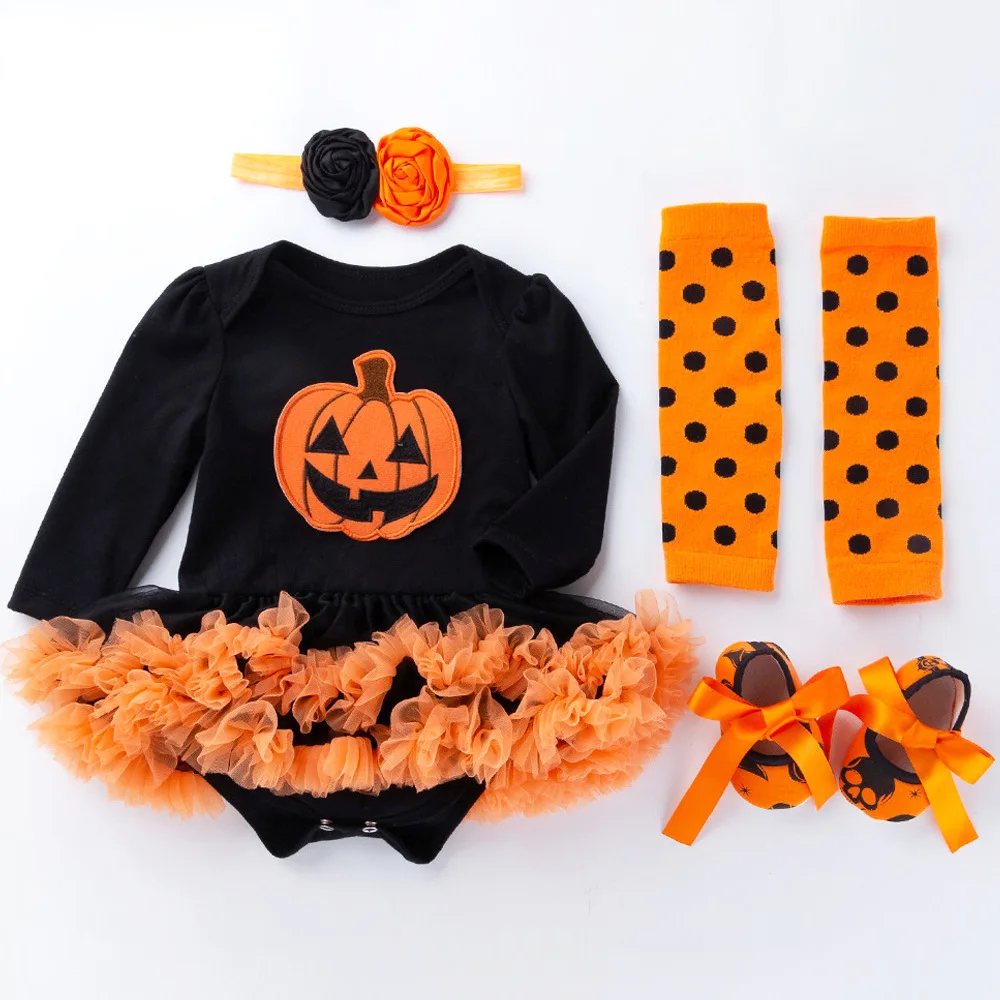 0-24M Baby Girl Boy Costume Pumpkin Clothes Newborn Romper Infant Tutu Dress Outfit Cosplay Bodysuit Toddler Halloween Clothes