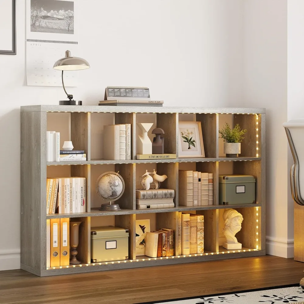 منظم رف تخزين مكون من 15 مكعبًا مع أضواء LED، وأرفف عرض مكونة من 5 طبقات لخزائن الكتب، أو أفقيًا أو إصدارًا #2