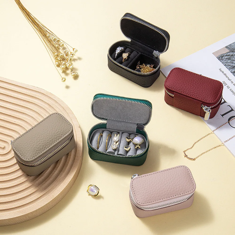 Genuine Leather Portable Travel Jewelry Box Ring Necklace Earnail Box Women Mini Cosmetic Storage Pouch Party Clutch