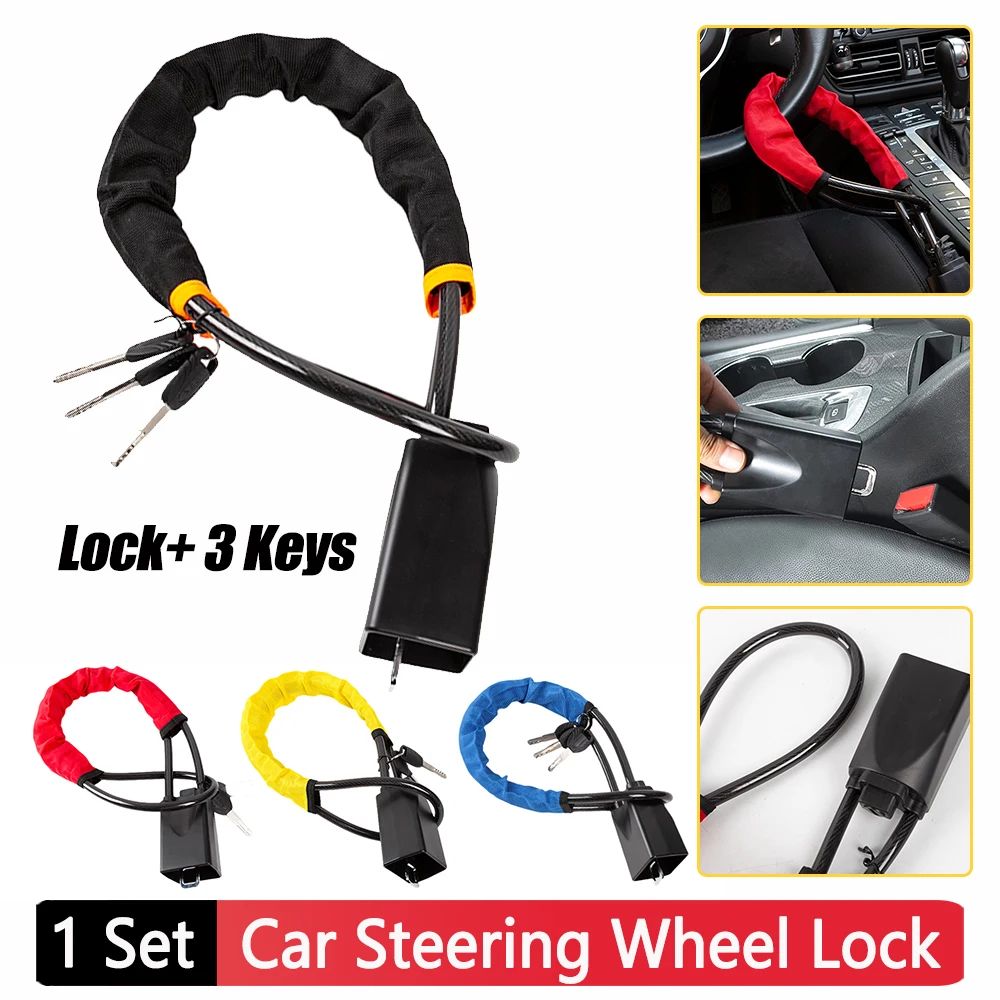 

Замок ремня безопасности Универсальный замок безопасности рулевого колеса с 3-мя ключами Предотвращение кражи Автомобильные аксессуары для грузовика SUV Van RV Противоугонная система