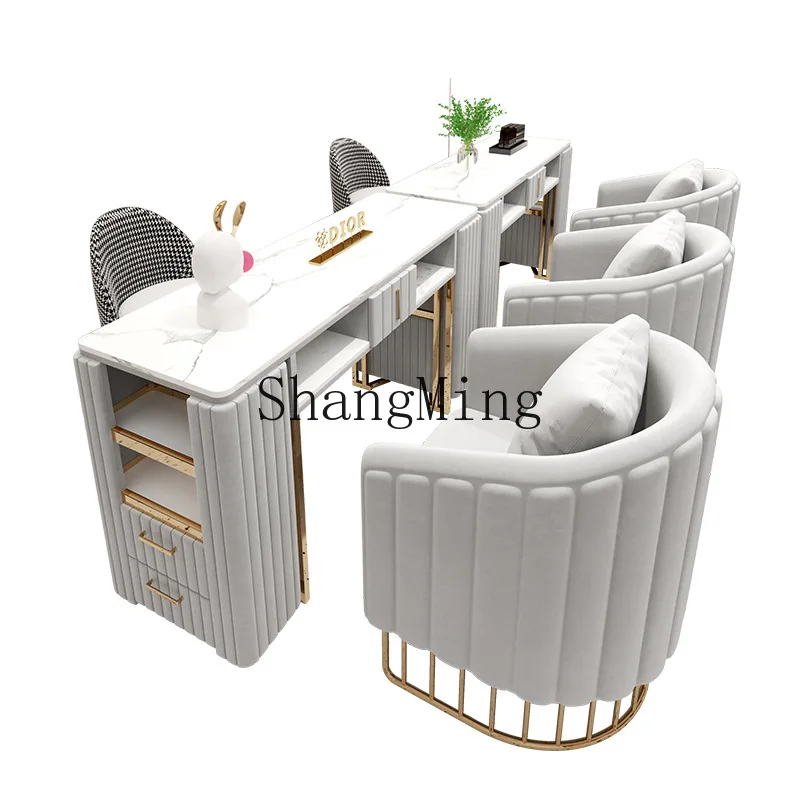 CL Nail Table and Chair Set Single Double Marble Internet Celebrity Manicure Table Simple Nail Table