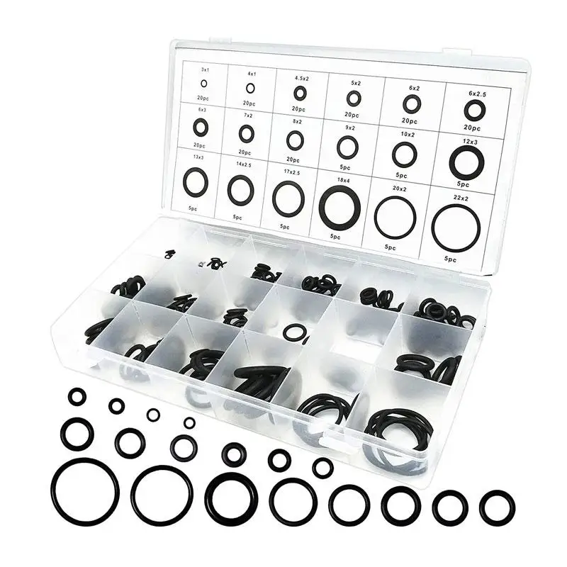 225PCS Rubber O Ring Oil Resistance O-Ring Washer Gasket Seals Watertightness Assortment Different Size With Plastic Box Kit Set