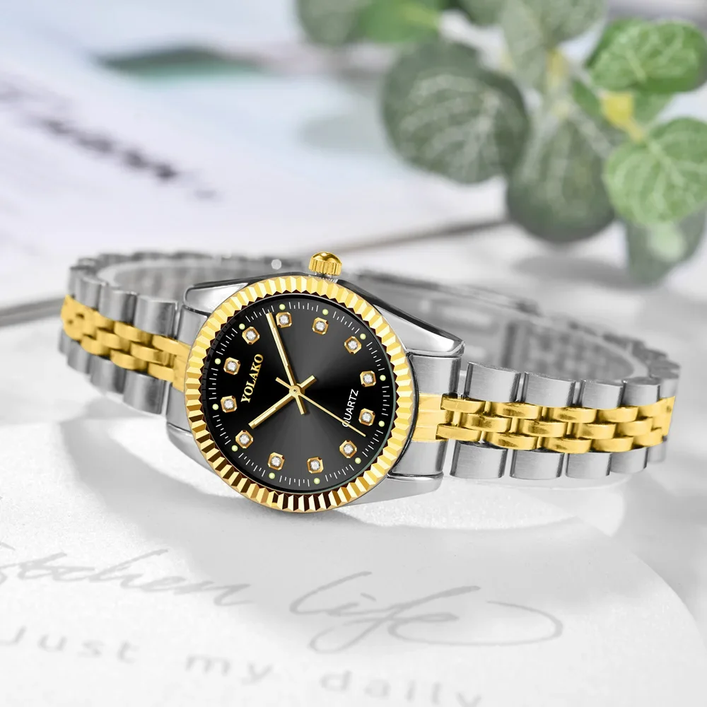 Couple Quartz Watch for Women Men Diamond Stainless Steel Calendar Lover Simple Leisure Fashion Gold Clock Wristwatch Relogio