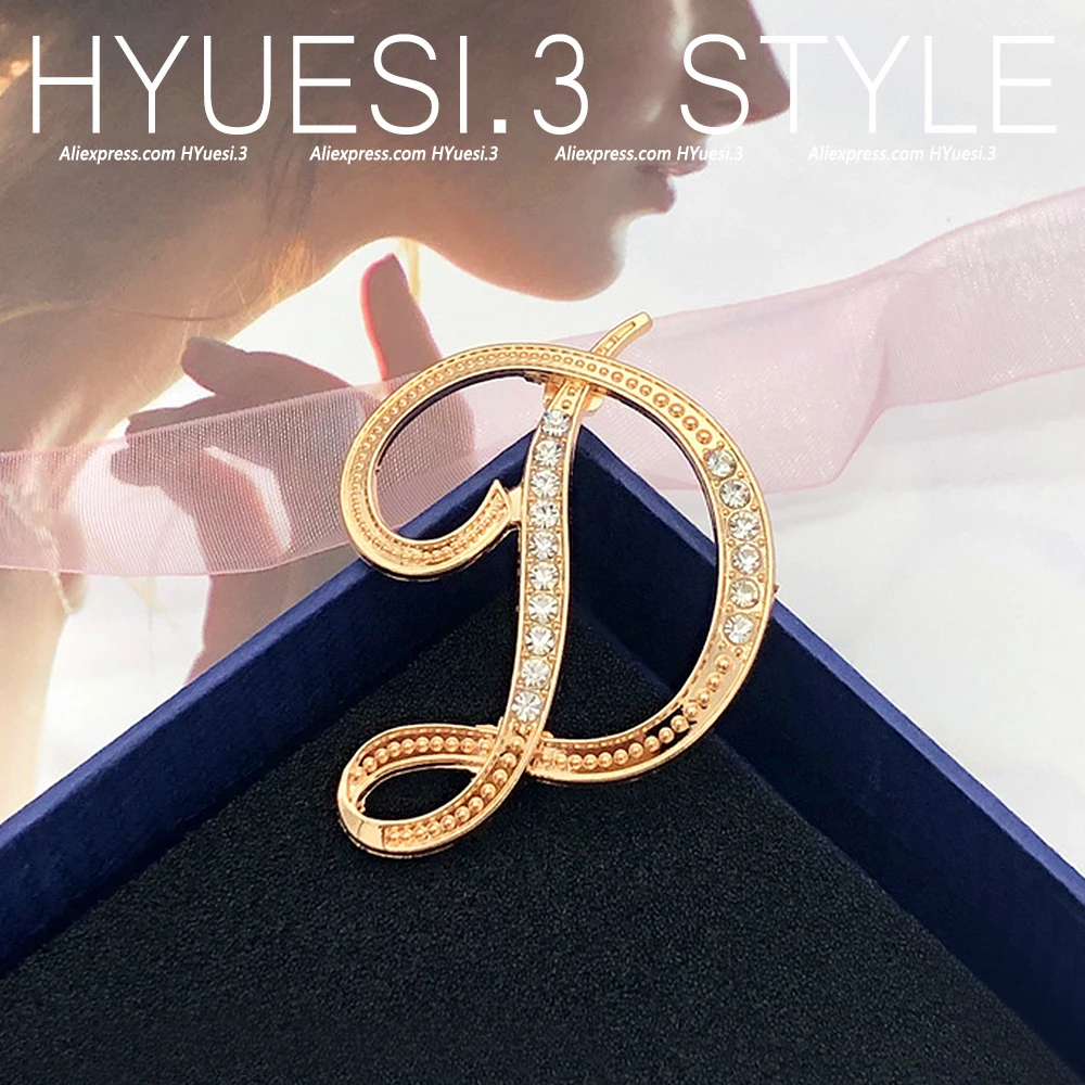 Classic Rhinestone Letter Brooch Gold Color 26 Initials Name Lapel Pins For Women Hat Clothing Accessories Party Jewelry Gifts