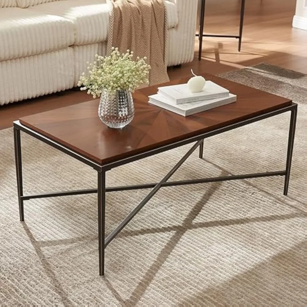 

Современный журнальный столик середины века с перекрестными металлическими ножками, 41,3 деревянный одноуровневый, центральная часть дивана в стиле ретро