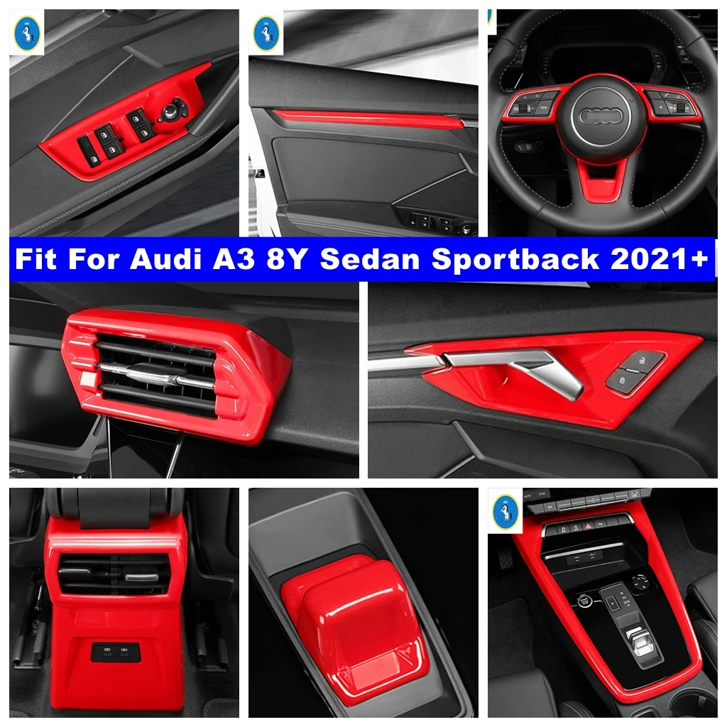 

Red Car Interior Water Cup Holder / Window Glass Lift / Inner Door Handle Cover Trim For Audi A3 8Y Sedan Sportback 2021 2022