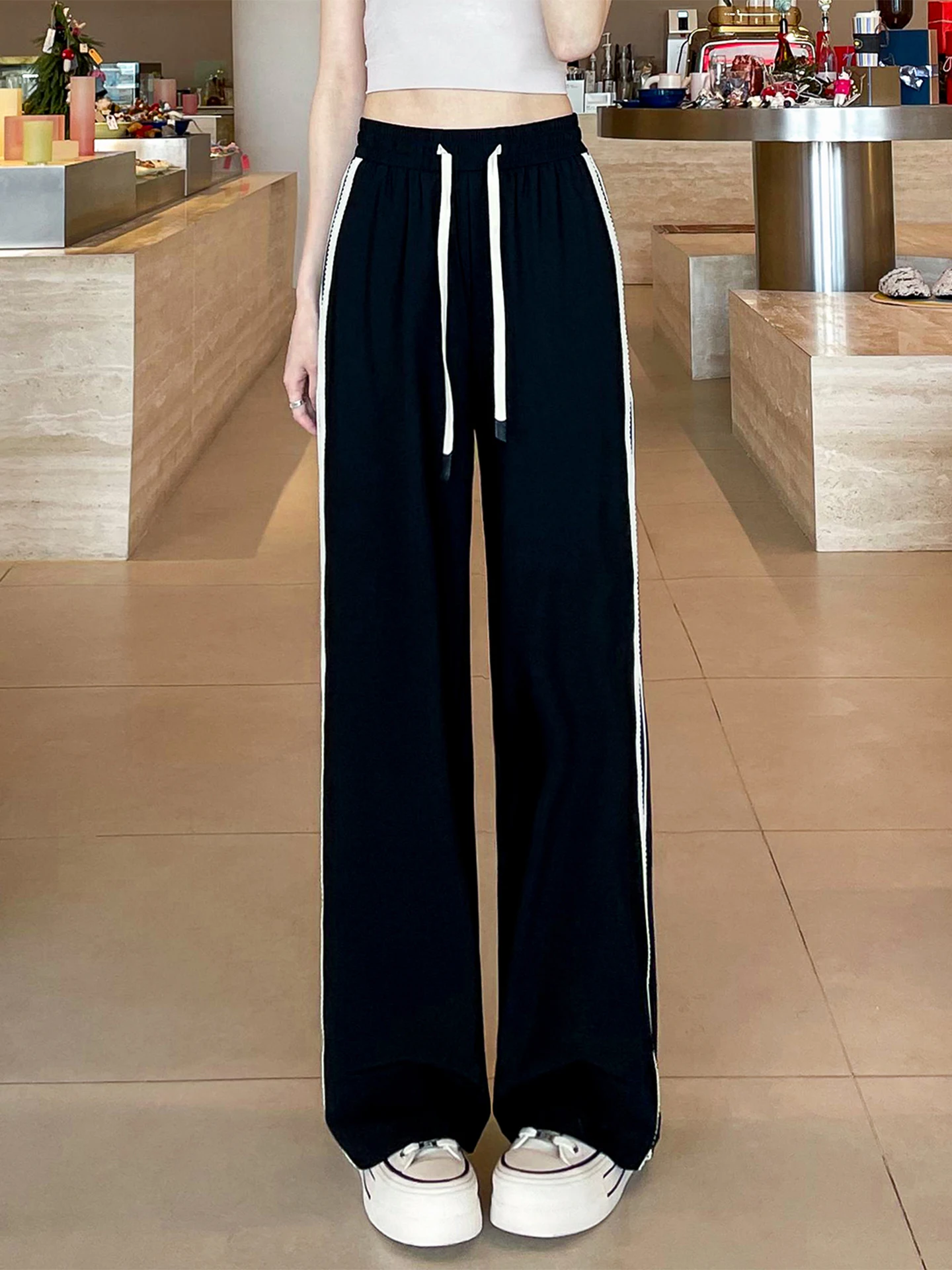 Pantaloni a gamba larga da donna in seta di ghiaccio vestibilità ampia Spor sottili Qui Dry pantaloni a tubo dritto casual estate 2025 nuovo arrivo