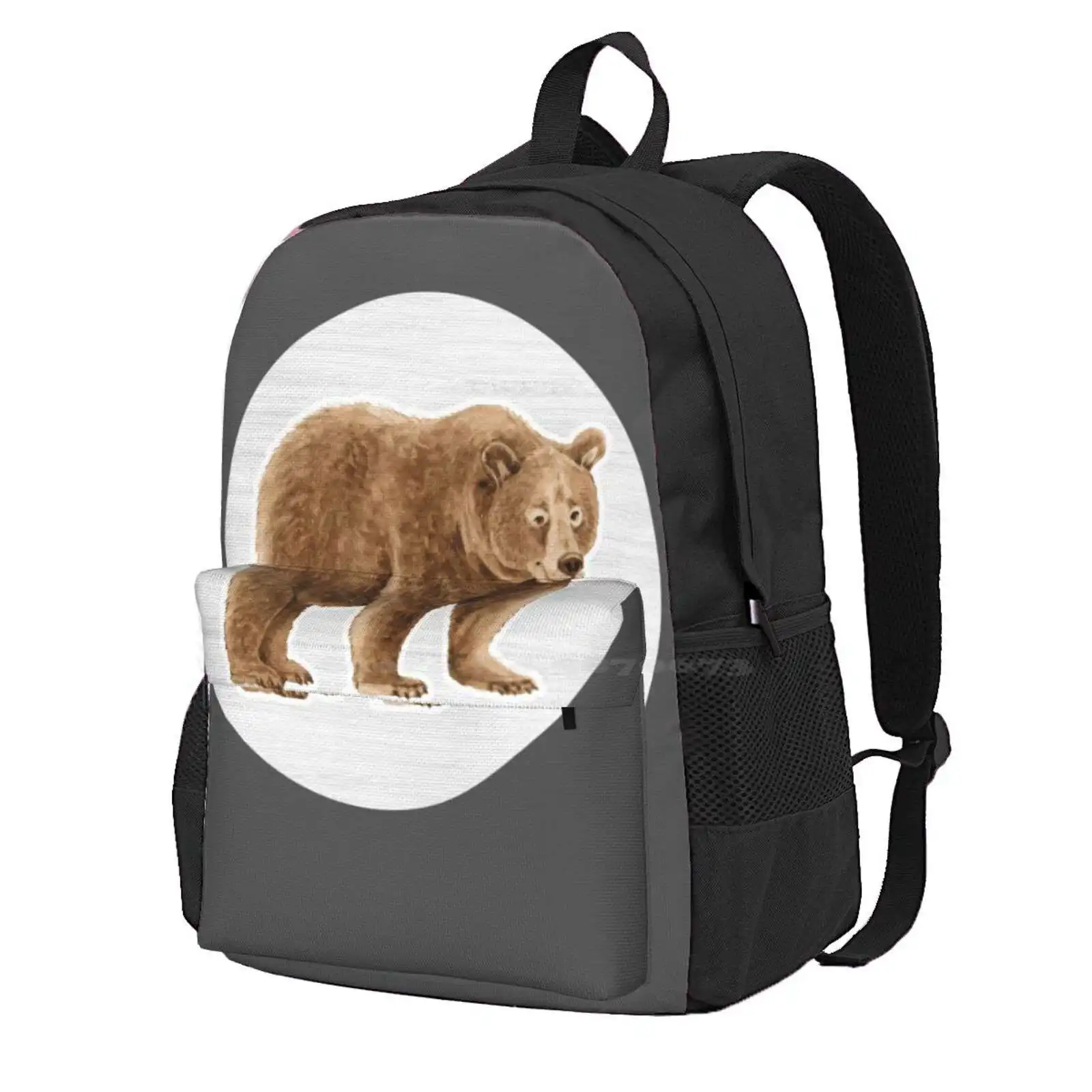 Bear Watercolor Drawing Hot Sale Schoolbag Backpack Fashion Bags Bear Mammal Carnivores Animal Ursidae Watercoloring Brightly