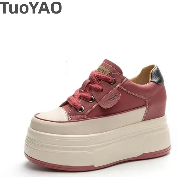 9cm Genuine Leather Platform Sneakers Wedge Shoes for Women Breathable Sneakers Autumn Casual Shoes Hidden Heel Zapatillas Mujer