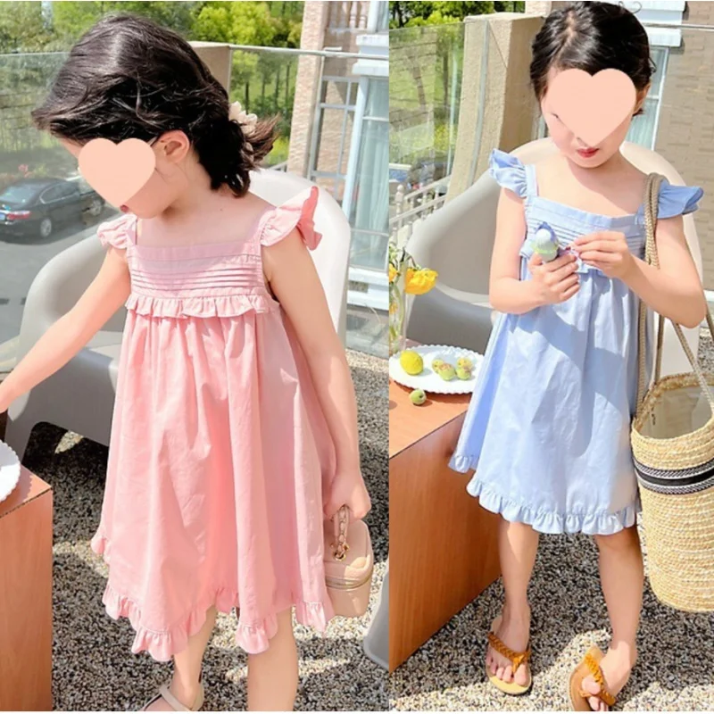 Girls' Dress with Flutter Sleeves and Ruffles, Fresh Style Princess Dress25Summer New Foreign Trade Children's Wear Delivery