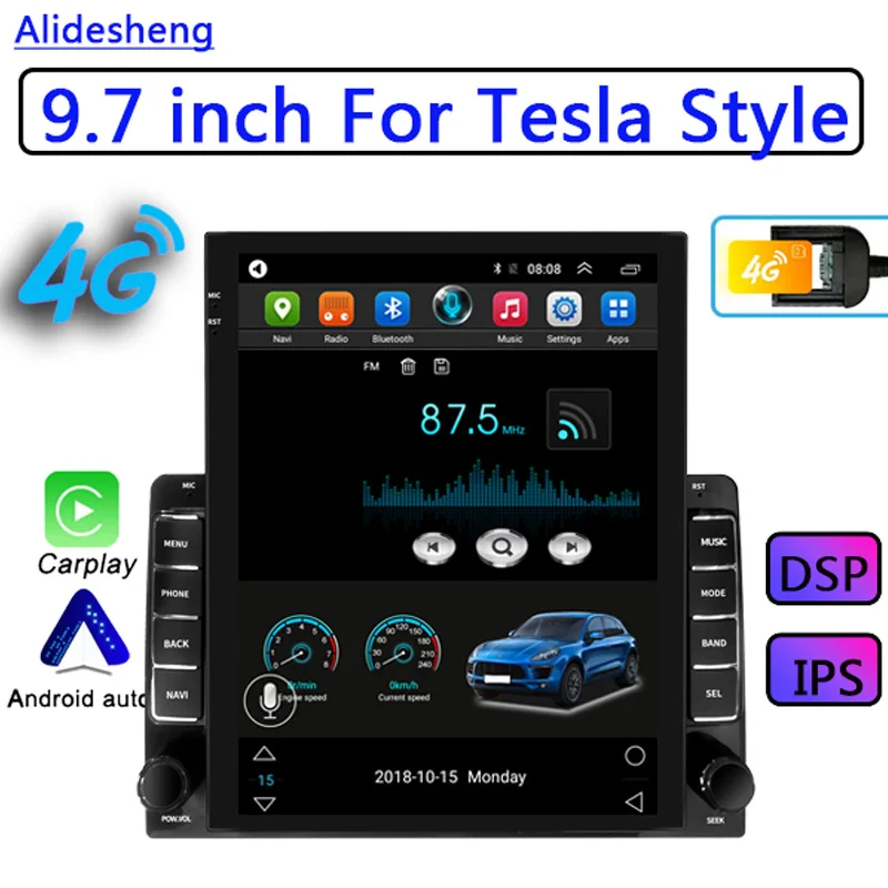 9.7 inch IPS 2DIN universal Android 10， Car radio Multimedia Player GPS map Carplay Bluetooth car audio stereo for Tesla Style