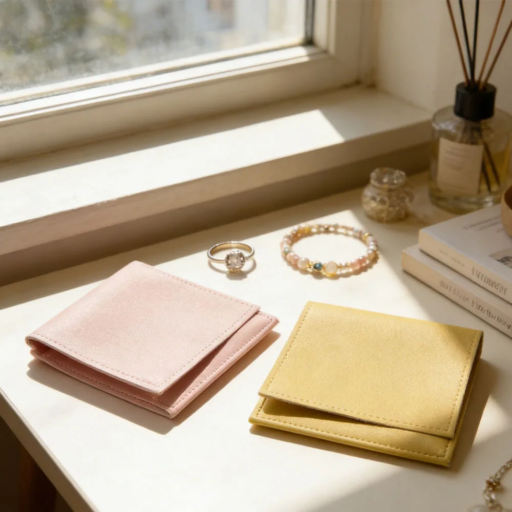 

100pcs PU Leather Envelope Jewelry Pouches Gift Bags Earrings Necklace Brooch Package Small Cute Jewellery Travel Packaging