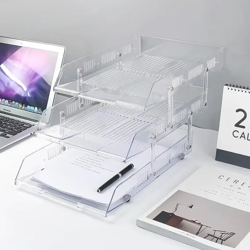 2-3 Layer Detachable Acrylic A4 File Holder Document Stand Tray Desk Organizer Container for Magazine Paper Home Office Supplies