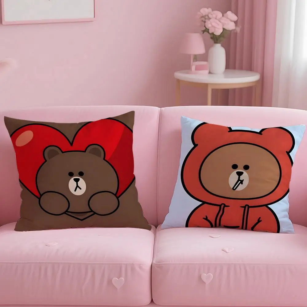 Classic Cartoon Bear Cushion Cover Soft & Easy-Wash Pillow Case – Versatile for Couch, Bed, Travel and Office