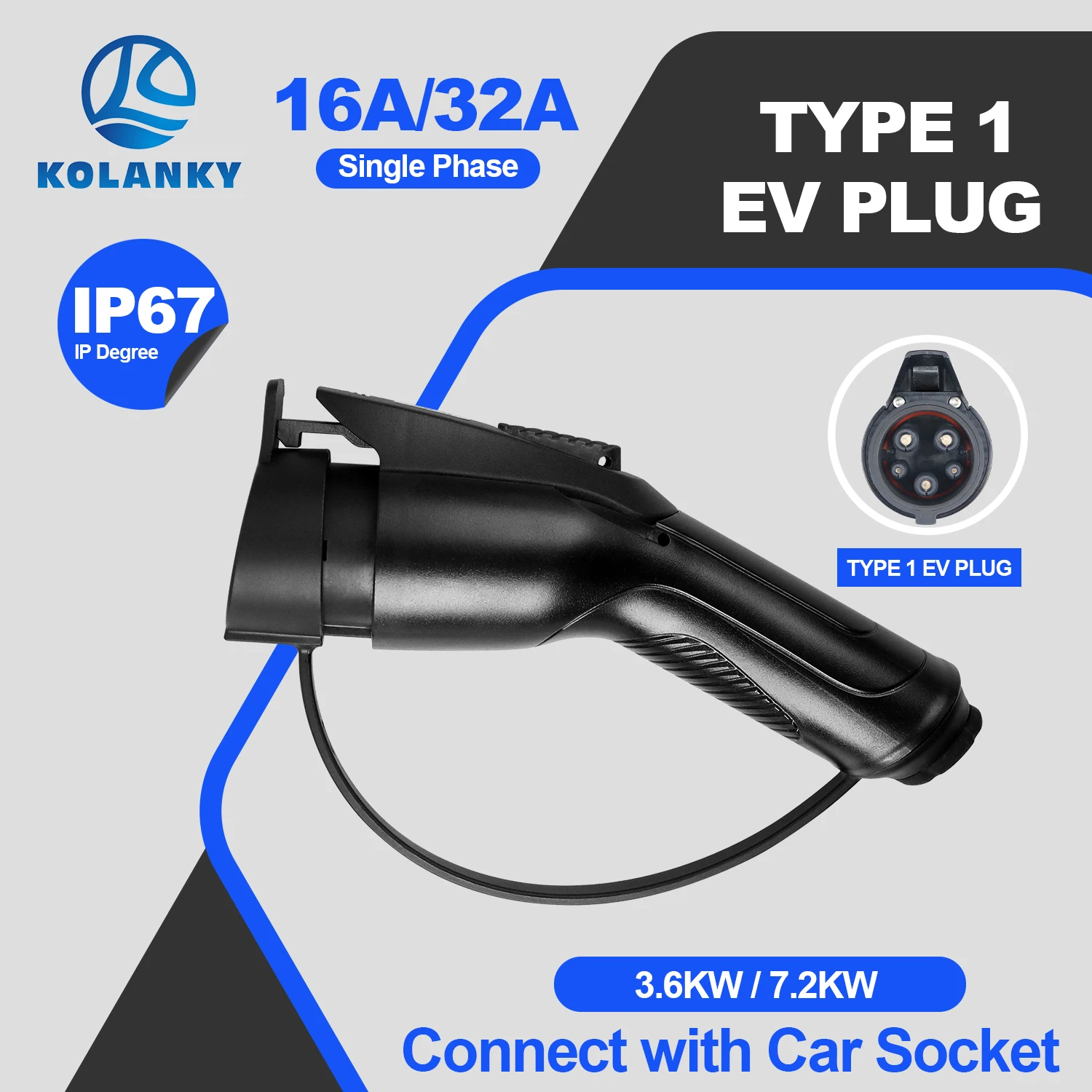 

Разъем для зарядного устройства Kolanky Type 1, разъем SAE J1772, 16 А, 3,6 кВт, 32 А, 7,2 кВт для зарядной станции электромобилей Type1, EVSE Wallbox