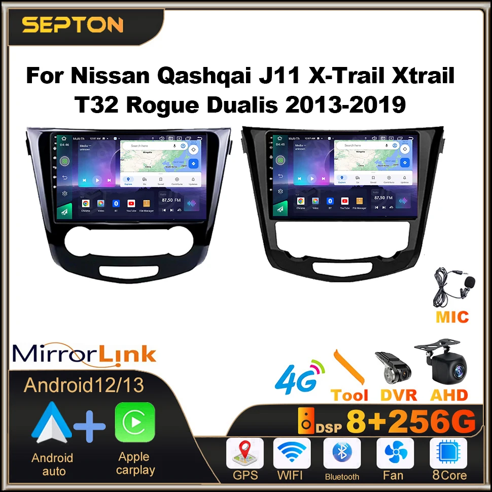 

SEPTON Car Intelligent Systems Car Radio for Nissan Qashqai J11 X-Trail Xtrail T32 Rogue Dualis 2013-2019 GPS 4G WIFI CarPlay