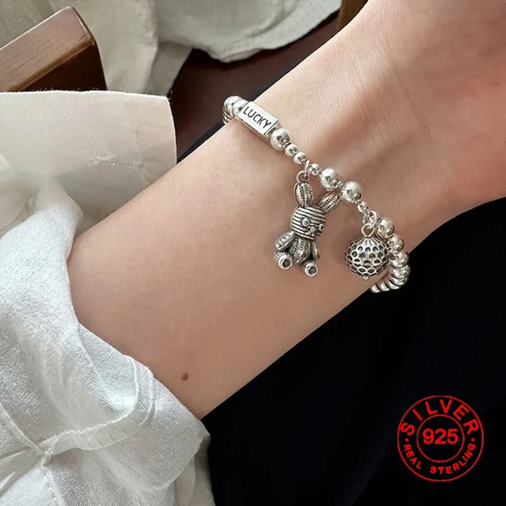 BFCLUB Silver Color Hiphop Thick Rabbit Bracelet for Women Men Vintage Handmade Hasp Bracelet Birthday Gift