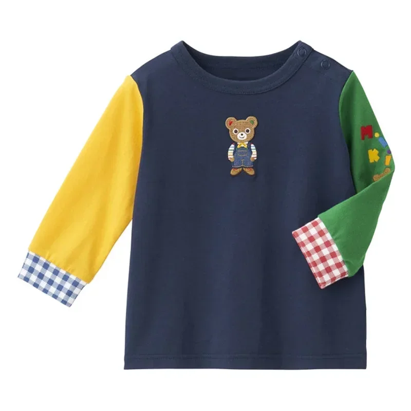 T-shirt Japanese Style Fashion Brand 2023 Autumn New Boy and Girl Cartoon Standing Bear Letter Embroidered Long Sleeves