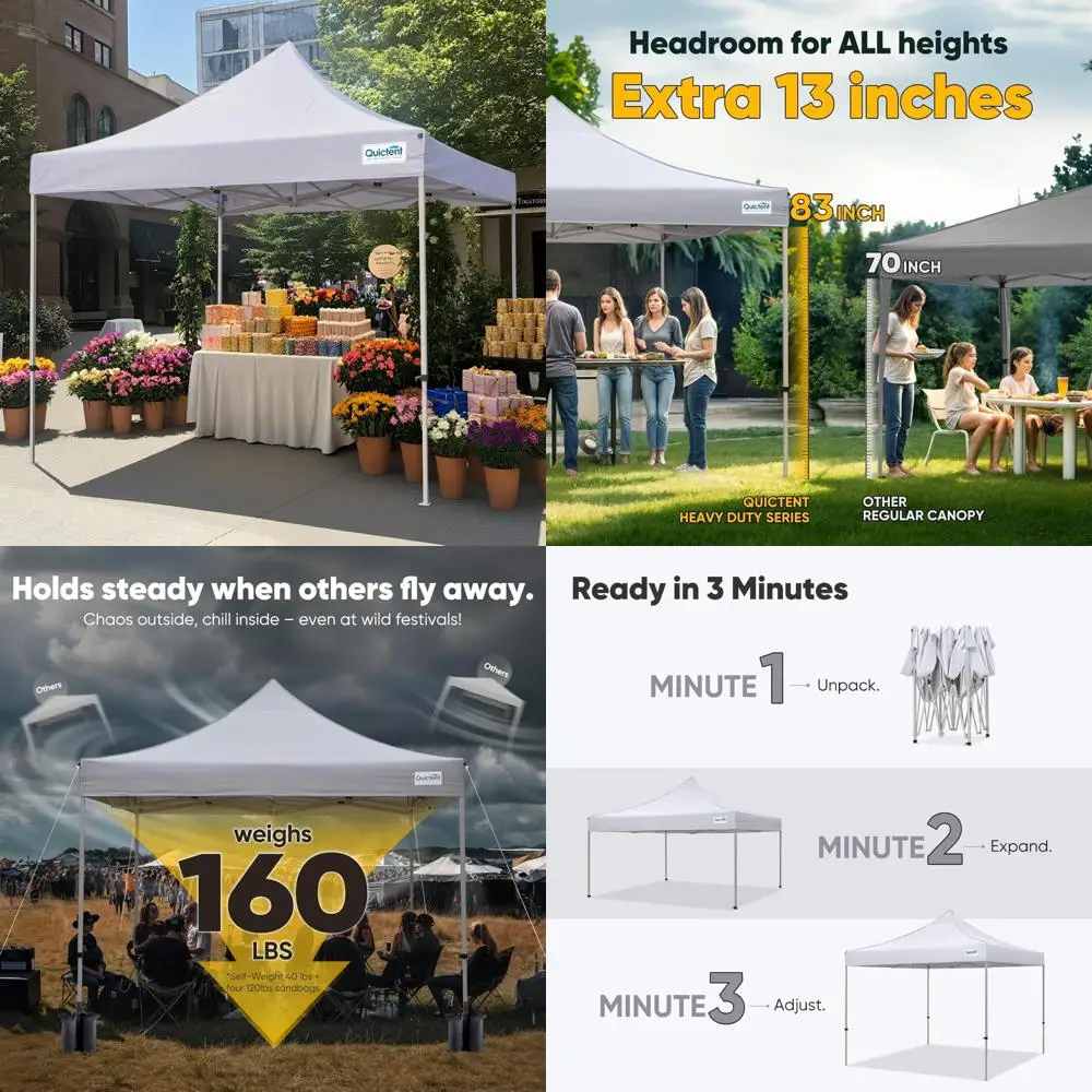 

Heavy Duty 10x10 Instant Pop Up Canopy Tent, Commercial Grade Outdoor Shelter with Wheeled Bag for Beach Parties and Events