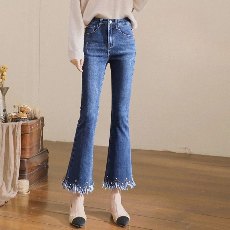 

Women's High Waist Flare Jeans Stretch Slim Fit Denim Pants Spring Autumn Ankle Length for Petite Women