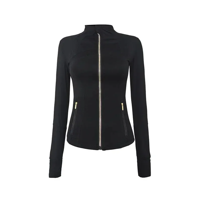 

Gold Zipper Up Collection Stand Collar Jacket No Hood Jacket Yoga Set Clothing Women Men Fashion Outdoor Sportswear