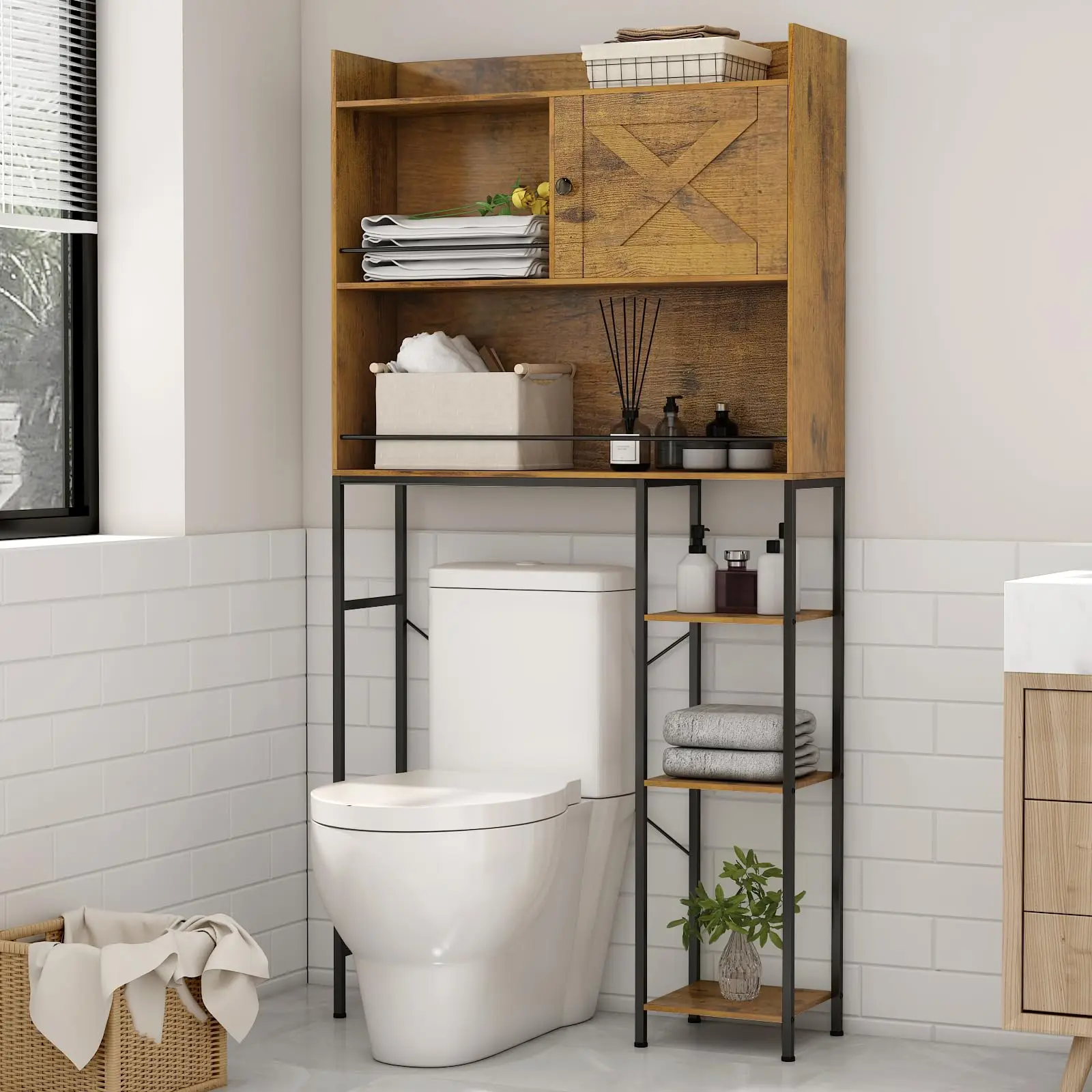 1 Pc Toilet Storage Cabinet Mass-Storage Bathroom Organizer Over Toilet Storage Bathroom Storage Cabinet Shelf Toilet Rack Brown