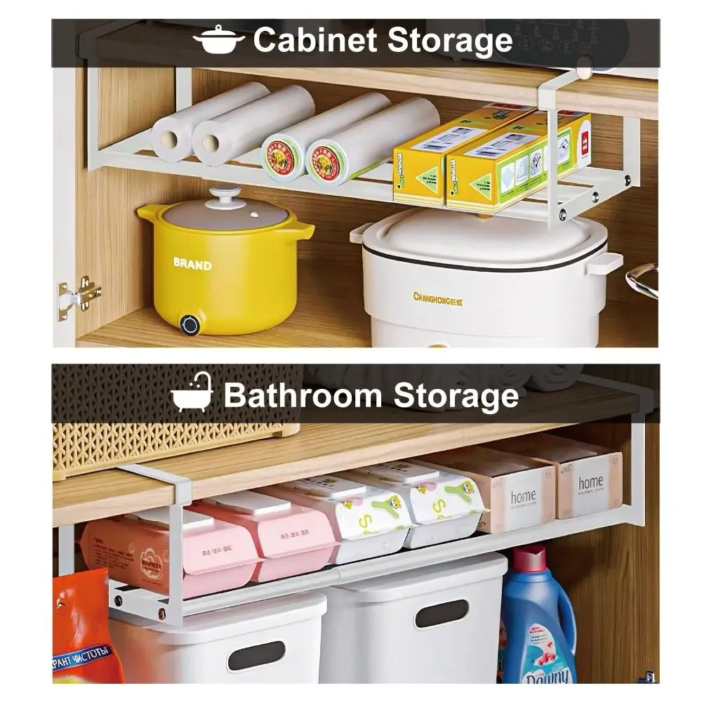 Extendable 15.7-27.6 In Shoe Rack Retractable Hanging Shoe Storage Adjustable Heavy Duty Under Cabinet Shelf Cupboard