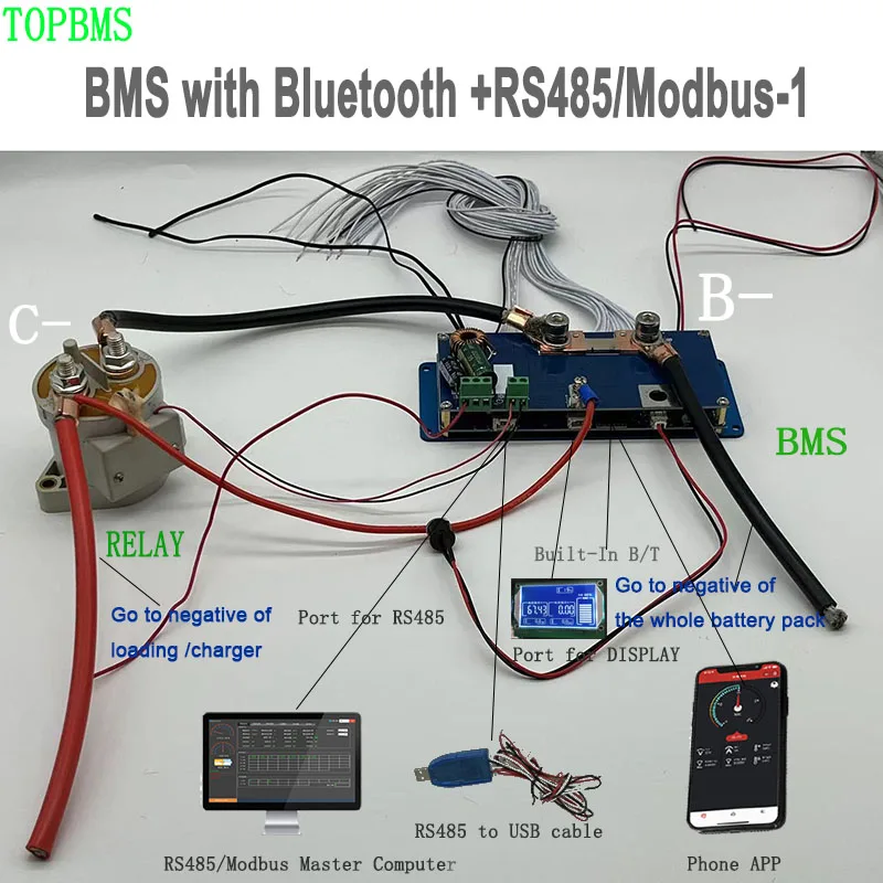 TOPBMS 3.7V BMS 3S 12V 4S 14.8V 7S 24V 10S 36V 12S 44.4V 13S 14S 48V 16S 60V 200A 500A  Bluetooth RS485 Modbus Lithium Battery