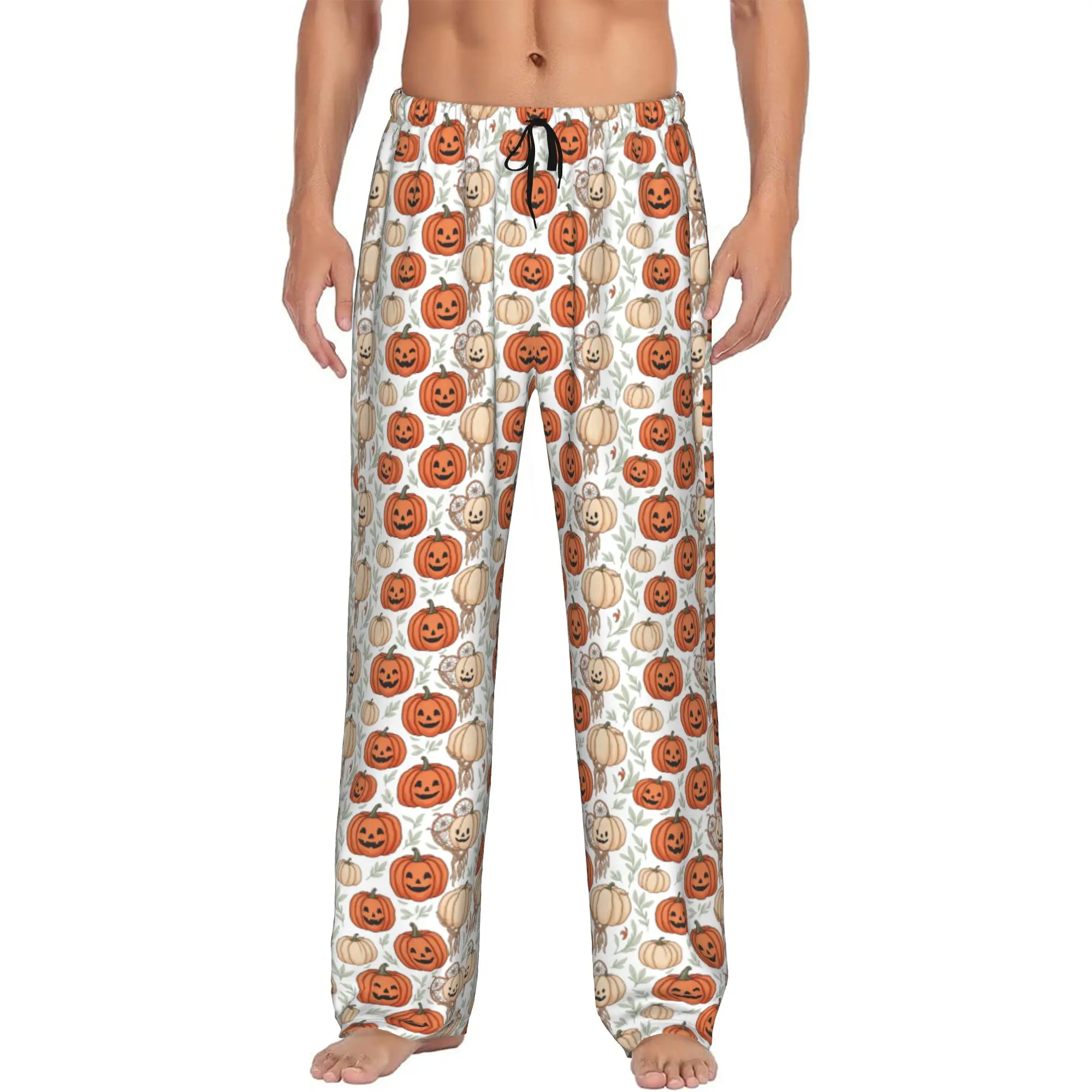 Custom Halloween Pumpkin Pajama Pants Sleepwear Men Elastic Waistband  Sleep Lounge Bottoms with Pockets - view 2