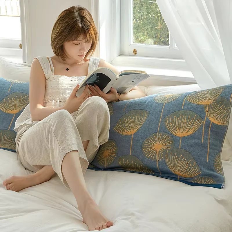 

Five Layers Gauze Pillow Towel One Pair Muslin Woven Floral Decorative Pillows Cover Towel Summer Soft Breathable Pillow Towel