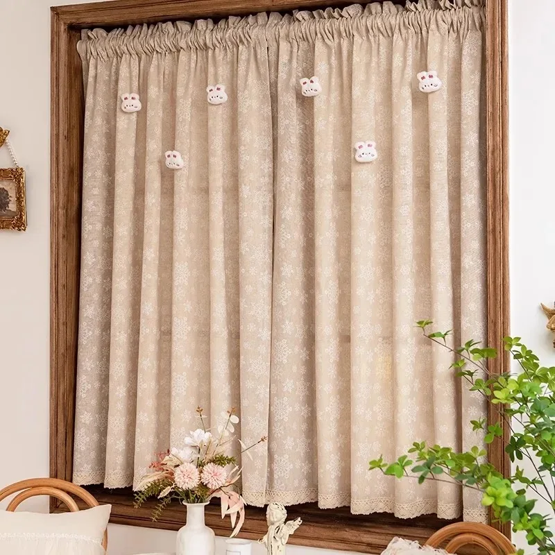 Japanese Cotton Linen Snowflake Curtains for Living Room American Pastoral Style Bedroom Kitchen Partition Drapes
