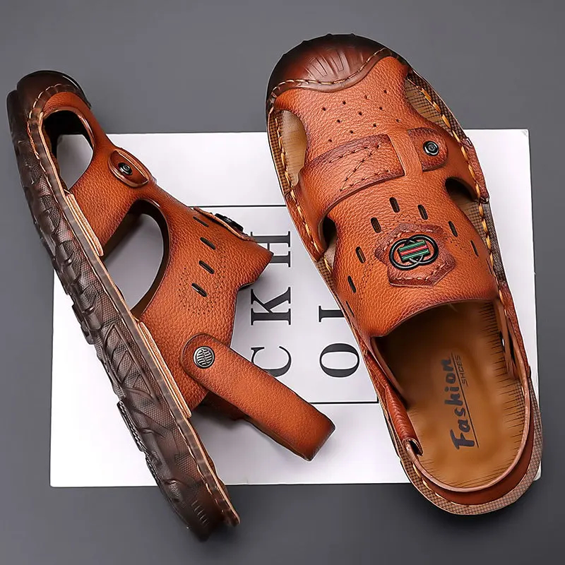 

Explosions summer leather men's Baotou sandals trend casual beach shoes men's non-slip soft-soled handmade