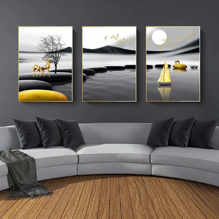 Calm Lake Scenery Mosaic Arts Painting 3 Piece Set Diy Full Diamond Embroidery Landscape Triptych Kits Rhinestone Picture AA4974