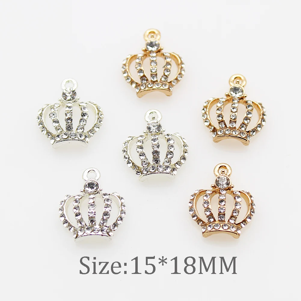 10pcs Mini Crown 15*18mm Alloy Crystal Rhinestone Buttons For DIY Jewelry Accessories Shoes Clothing Wedding Pendant Decoration