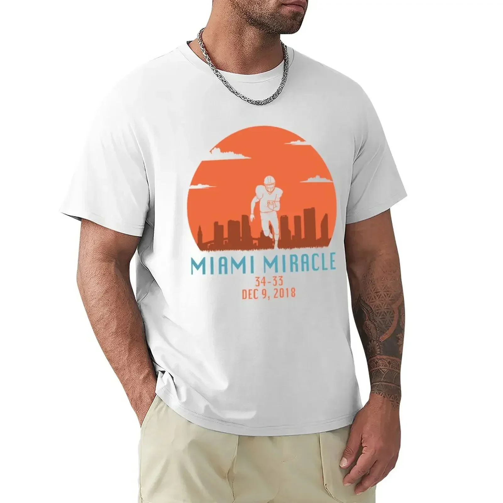 Miracle Funny Football Dolphins T-Shirt 2024 hot sale summer new round neck aesthetic clothes mens graphic t-shirts pack