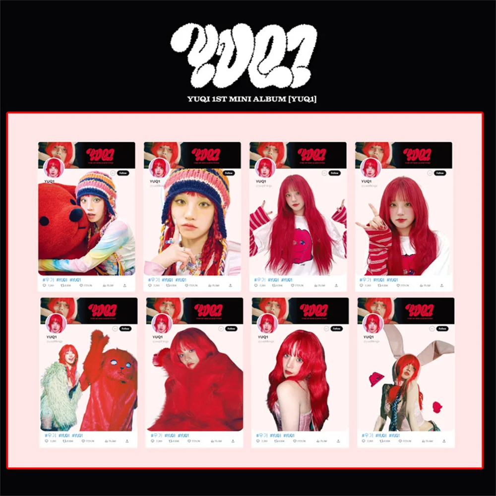 Kpop Idols YUQI 1st Mini Album YUQ1 Card 8pcs/Set PVC Transparent Card High Quality HD Photo Card Fans Collection LOMO Card