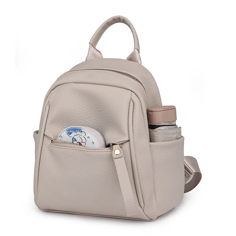 Ladies Genuine Leather Pebbled Mini Backpack, Multi-Pocket Anti-Theft Shoulder Bag for Daily Commute and Travel