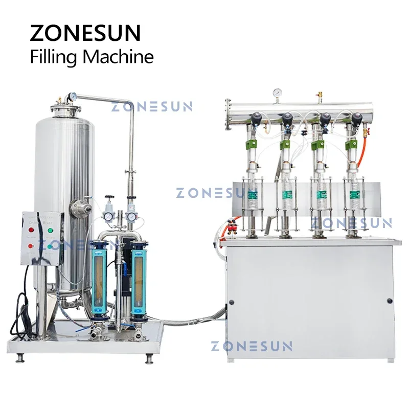 Наполнительная машина ZONESUN Газированные напитки Изобарный наполнитель Пиво Кола Газированная вода Пузырьковая вода Производство газированного вина ZS-CF4