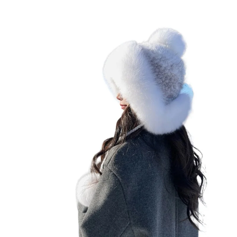 

Winter mink hair ear protection Lei Feng hat warm cross mink cute sweet face little fox fur hat
