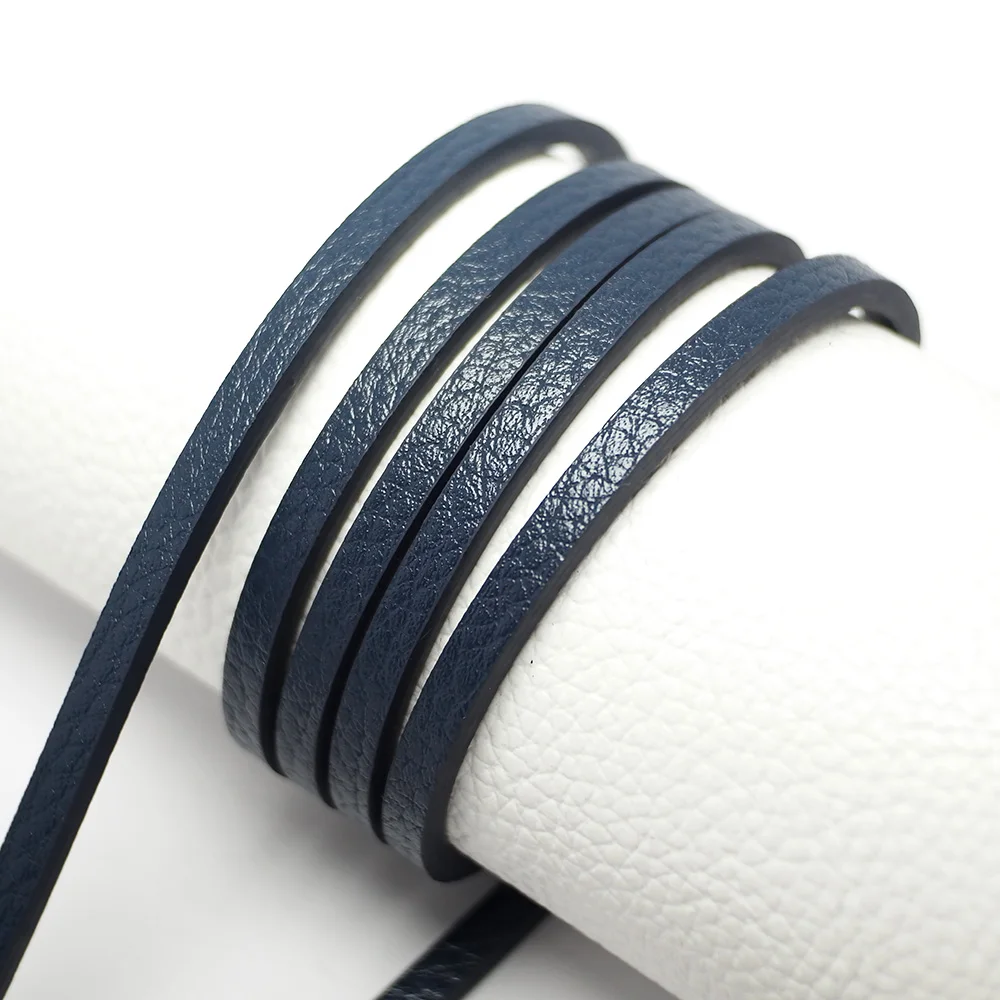 1.15meter Soft Leather Cord,Litchi Texture 5x3mm Blue Leather Strips,Bracelet Making，Synthetic leather,Jewelry Cord