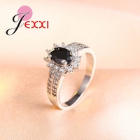 Wholesale Fashion Genuine 925 Sterling Silver Black Party Rings For Women Vintage CZ Crystal Wedding Birthday Rings Jewelry