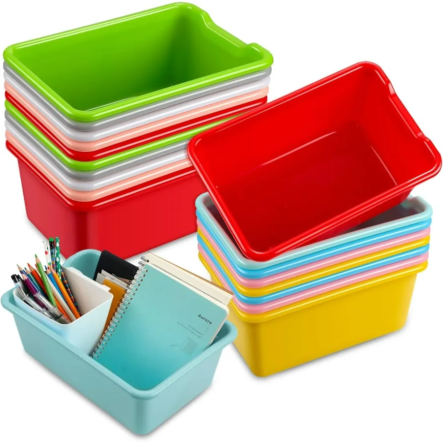 

18 Pcs Classroom Storage Bins Plastic Cubby Bins Bulk Colorful Multi Purpose Book Toy Tray Organizer Boxes for School Library H