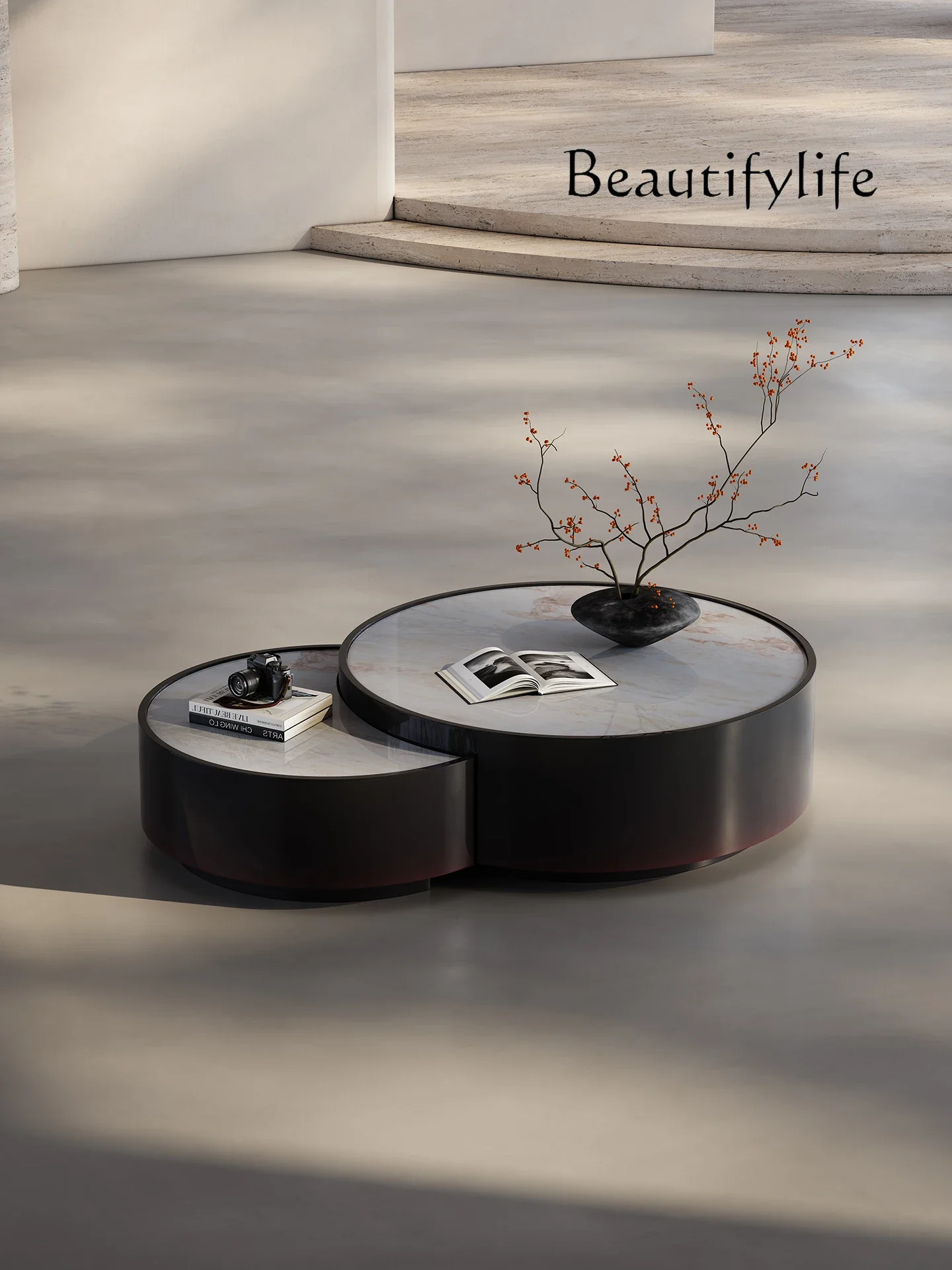 

J SS Italian Minimalist Luxury Stone Round Coffee Table Living Room Home Modern Simple Gradual Change Paint Art Advanced Sense